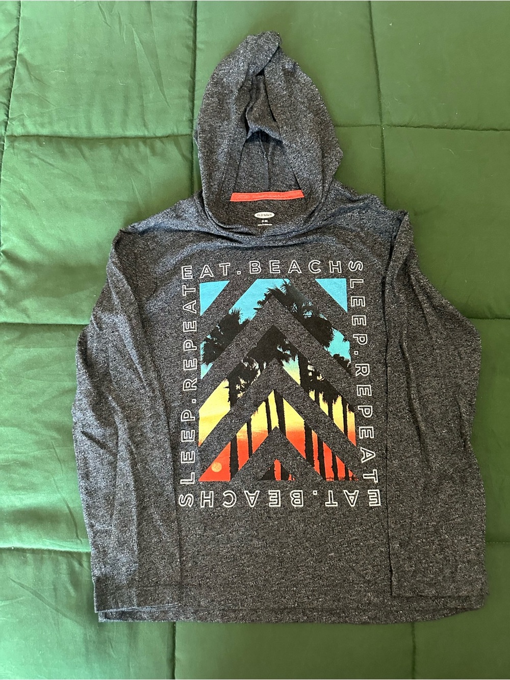 Old Navy Dark Gray Kids Hooded Long Sleeve Tee with Tropical Graphic